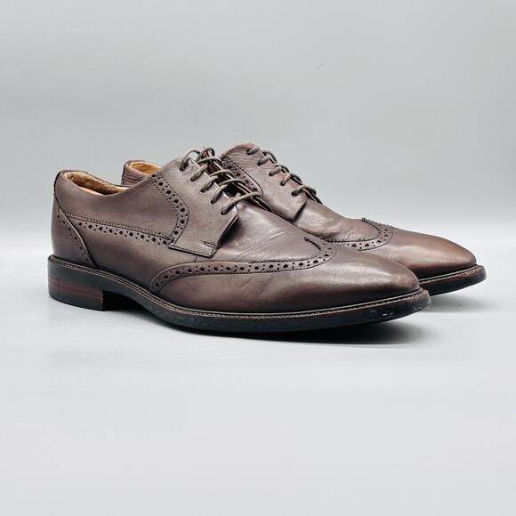 Cole Haan Shoes Mens 9.5 Brown Leather Grand OS Wingtip Oxford Dress Brogue - Picture 2 of 10